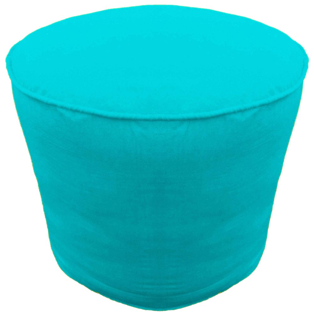 Footstool Round Pouf Cover with Piping Ottoman Cover Cotton Turquoise Blue 24" Diameter x 16" Height (60 cm Diameter x 40 cm Height) Cover ONLY, Not Stuffed, Insert not