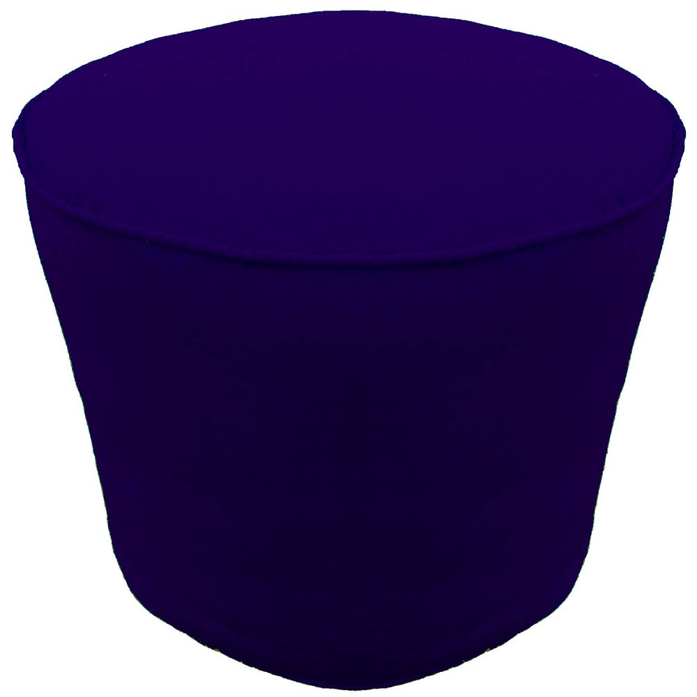 Ottoman Footstool Cover Round Pouf Cover with Piping Cotton Blue 20" Diameter x 16" Height (50 cm Diameter x 40 cm Height) Cover ONLY, Not Stuffed, Insert not Included
