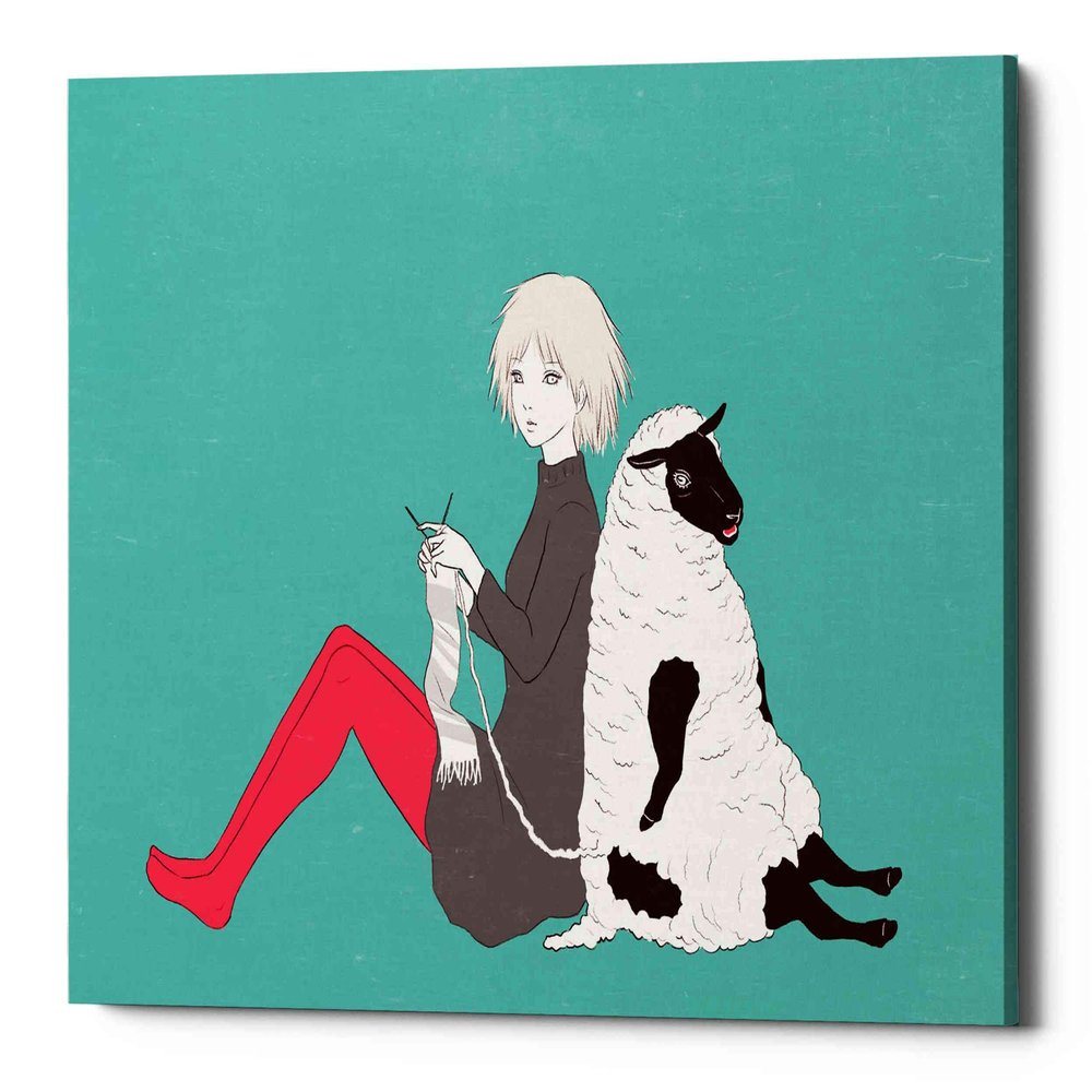 Epic Graffiti 'Sheep and Girl' by Sai Tamiya, Canvas Wall Art, 18"x12"