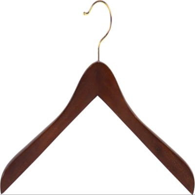 Concave Wooden Top Hanger with Walnut Finish, Thick Curved Coat Hangers with Brass Swivel Hook for Jackets or Fine Shirts (Set of 50) by The Great American Hanger Company