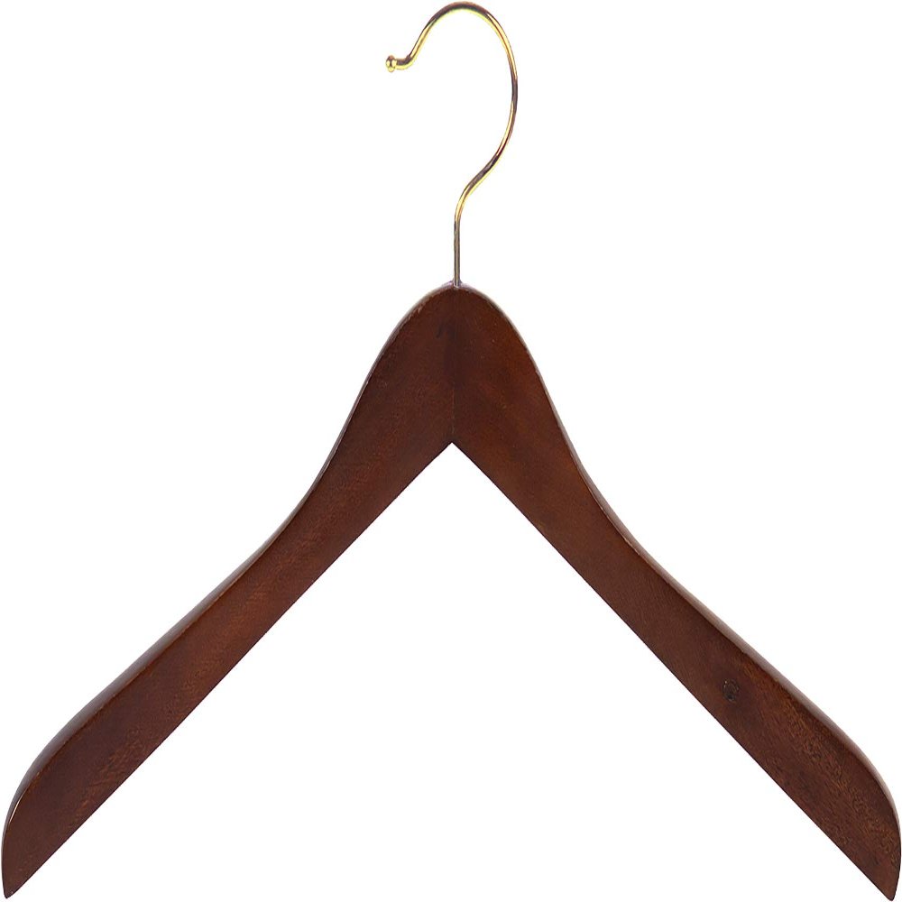 Concave Wooden Top Hanger with Walnut Finish, Thick Curved Coat Hangers with Brass Swivel Hook for Jackets or Fine Shirts (Set of 50) by The Great American Hanger Company