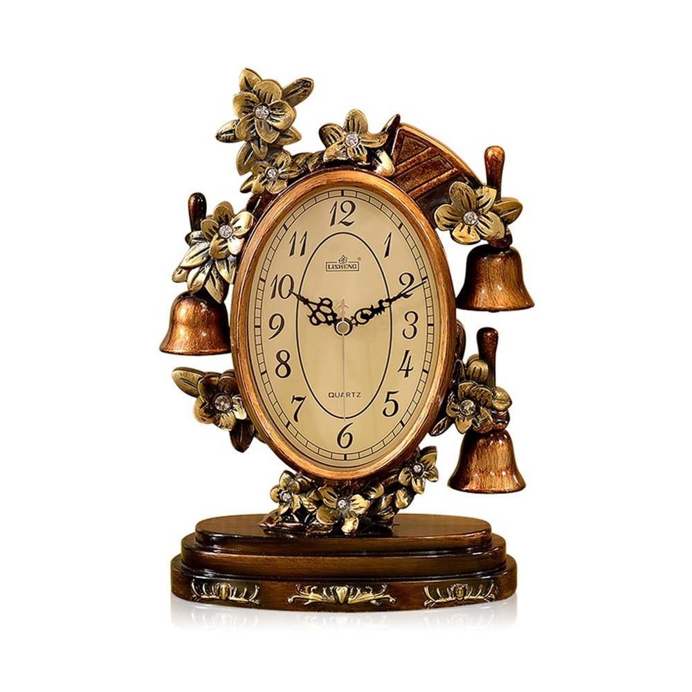 CLOCKZHJI Retro Desk Clock and Table Clock Retro Table Clock, European Antique Classic Desktop Clock, Living Room Mute Creative Table Clock Pendulum Pieces (Dark) Shelf Clock (Color : Large)