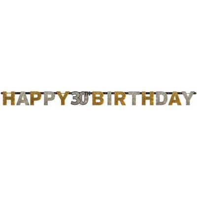 Amscan Happy 30th Birthday Celebration Gold & Silver Prismatic Letter Paper Banner - Pack Of 12 - Perfect For Memorable Milestone Events