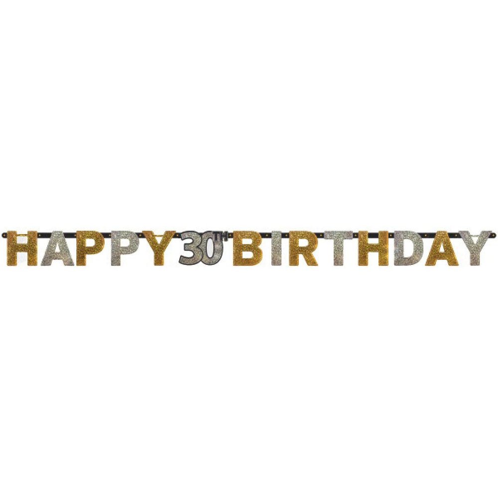 Amscan Happy 30th Birthday Celebration Gold & Silver Prismatic Letter Paper Banner - Pack Of 12 - Perfect For Memorable Milestone Events