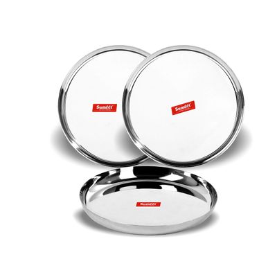 Sumeet Stainless Steel Plates - Set Of 3, Silver
