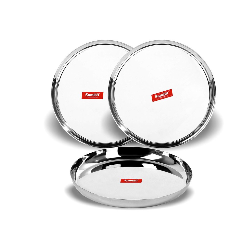 Sumeet Stainless Steel Plates - Set Of 3, Silver