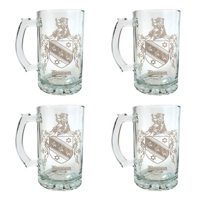 Brown English Family Coat of Arms Beer Stein Set  16 oz, Set of 4  Personalized Heraldic Engraving