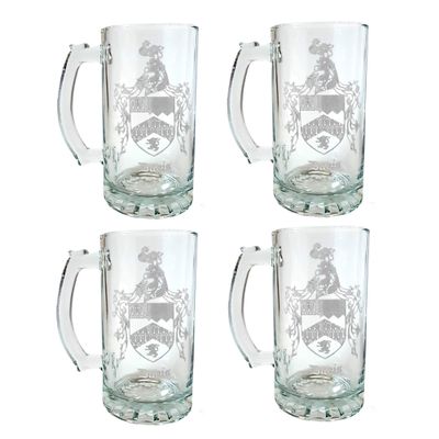 Davis English Family Coat of Arms 16oz Beer Stein Set of 4 - Personalized Heraldic Engraving