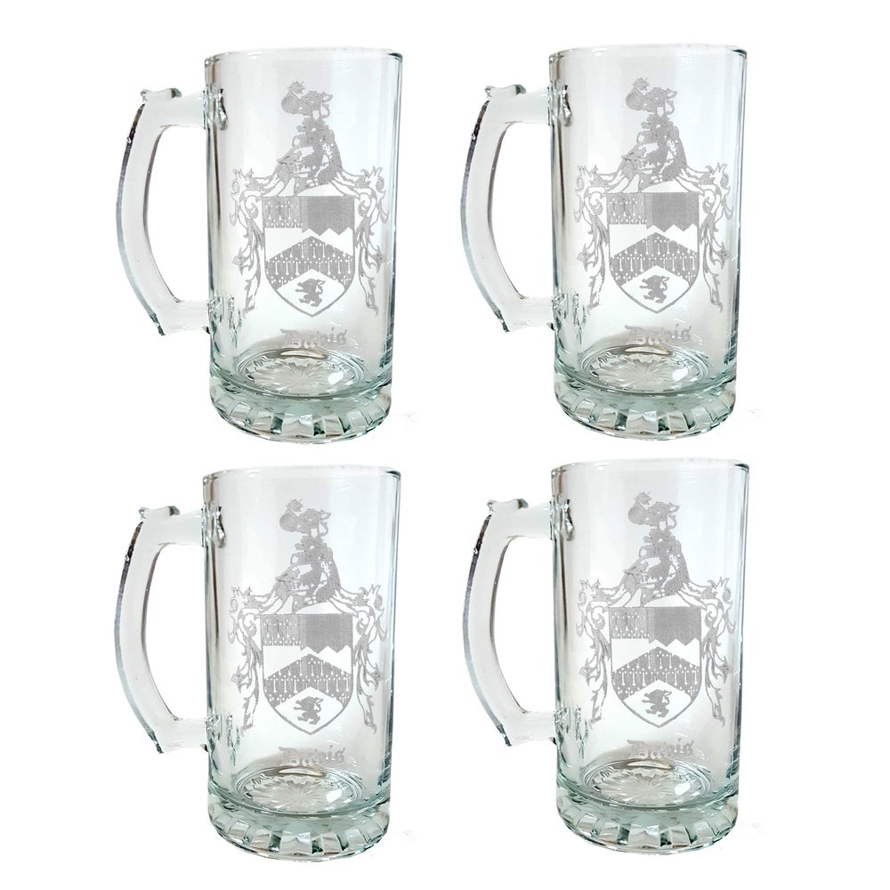 Davis English Family Coat of Arms 16oz Beer Stein Set of 4 - Personalized Heraldic Engraving