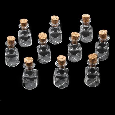 ZHONGJIUYUAN 10pcs/Set Mini Wish Bottle Square Glass Shape Cork Bottle Square Shape