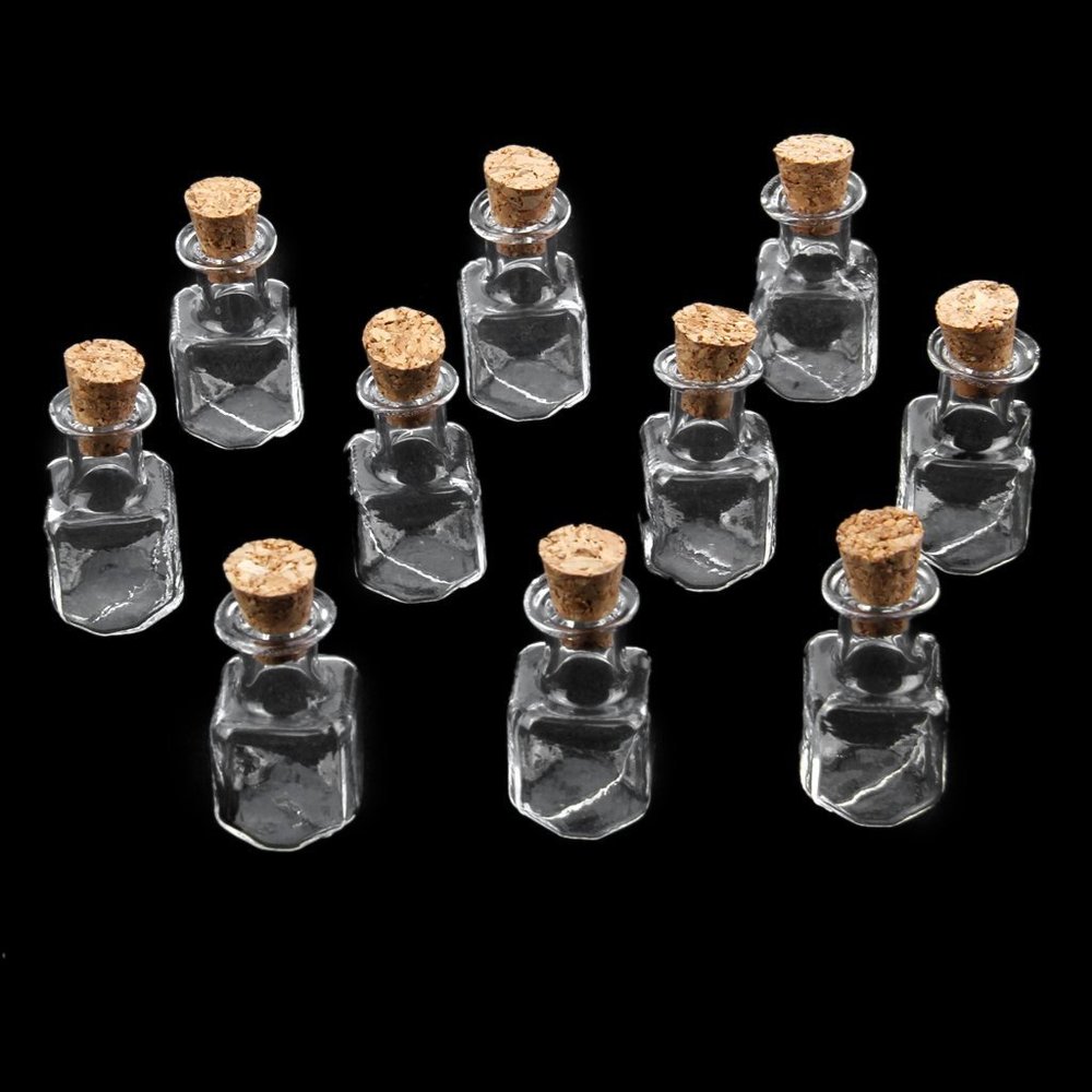 ZHONGJIUYUAN 10pcs/Set Mini Wish Bottle Square Glass Shape Cork Bottle Square Shape