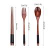 3pcs Wooden Flatware Set, Travel Cutlery Wooden Portable Set Chopsticks Spoon Fork Tableware Dinnerware with thread(with black thread) view 2