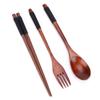 3pcs Wooden Flatware Set, Travel Cutlery Wooden Portable Set Chopsticks Spoon Fork Tableware Dinnerware with thread(with black thread) view 4