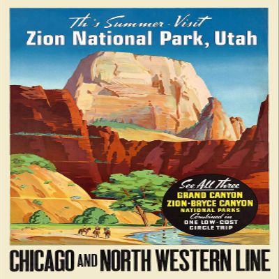 Magnet 1950s Zion Nationa Park Chicago North Western Line RR Travel Magnet Vinyl Magnetic Sheet for Lockers, Cars, Signs, Refrigerator 5"