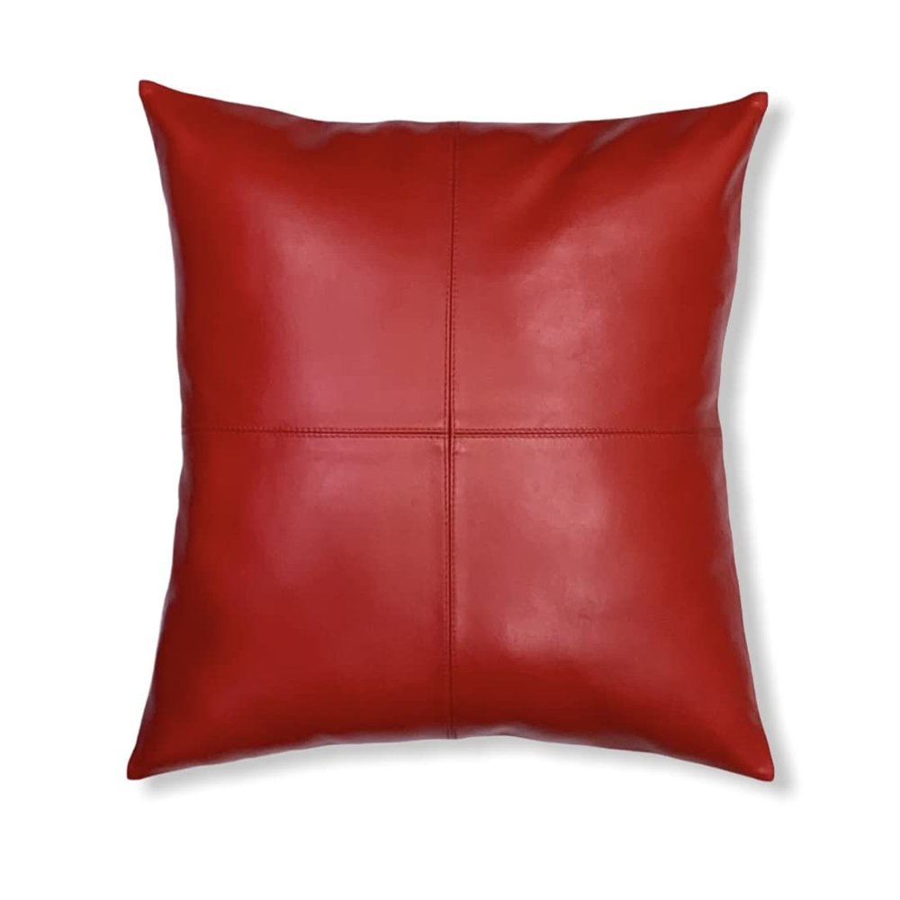 Aaron Craft Lambskin Leather Cushion Pillow Cover (Red, 20x20)