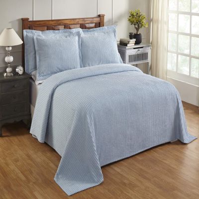 Better Trends Chenille Bedspreads Twin Size, Blue 100% Cotton Chenille Stripe Design Tufted Bedding Coverlet Soft Lightweight, 81"x110" 1 Pieces Jullian Collection