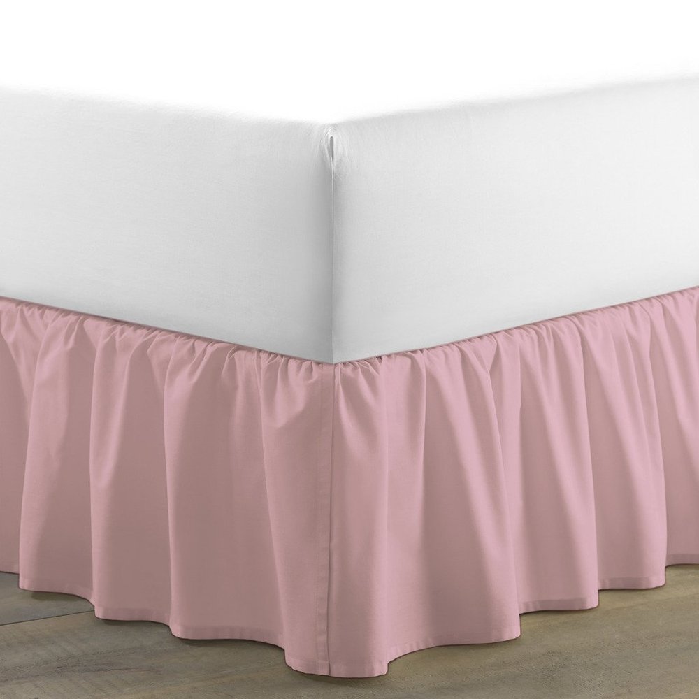 Amuze Bedding Egyptian Cotton 300 Thread Count 1 PC Tailored Single Ruffled/Dust Ruffle Bed Skirt (Pink, King, Drop Length 13 Inches)