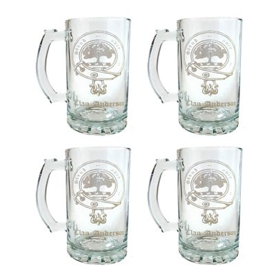 Anderson Scottish Clan Crest Beer Stein Set of 4-16oz Personalized Heraldic Engraving