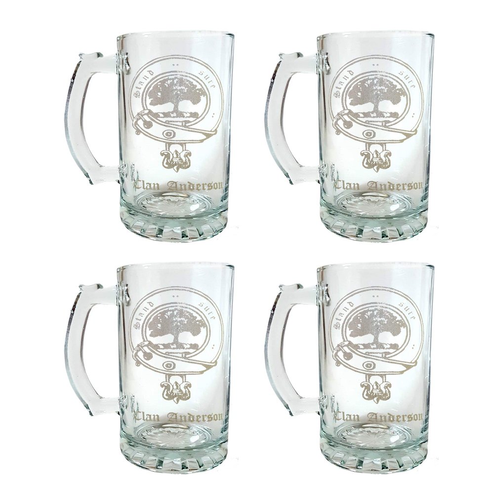 Anderson Scottish Clan Crest Beer Stein Set of 4-16oz Personalized Heraldic Engraving