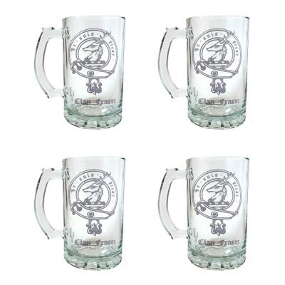 Fraser Scottish Clan Crest 16oz Beer Stein Set of 4  Personalized Heraldic Engraving