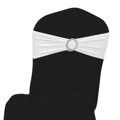 MDS Pack of 75 Spandex Chair Sashes Bow Premium Stretch Chair Cover Band with Buckle Slider Universal fits Elastic Dining Chair Ties for Wedding Party Banquet Events Decoration - White