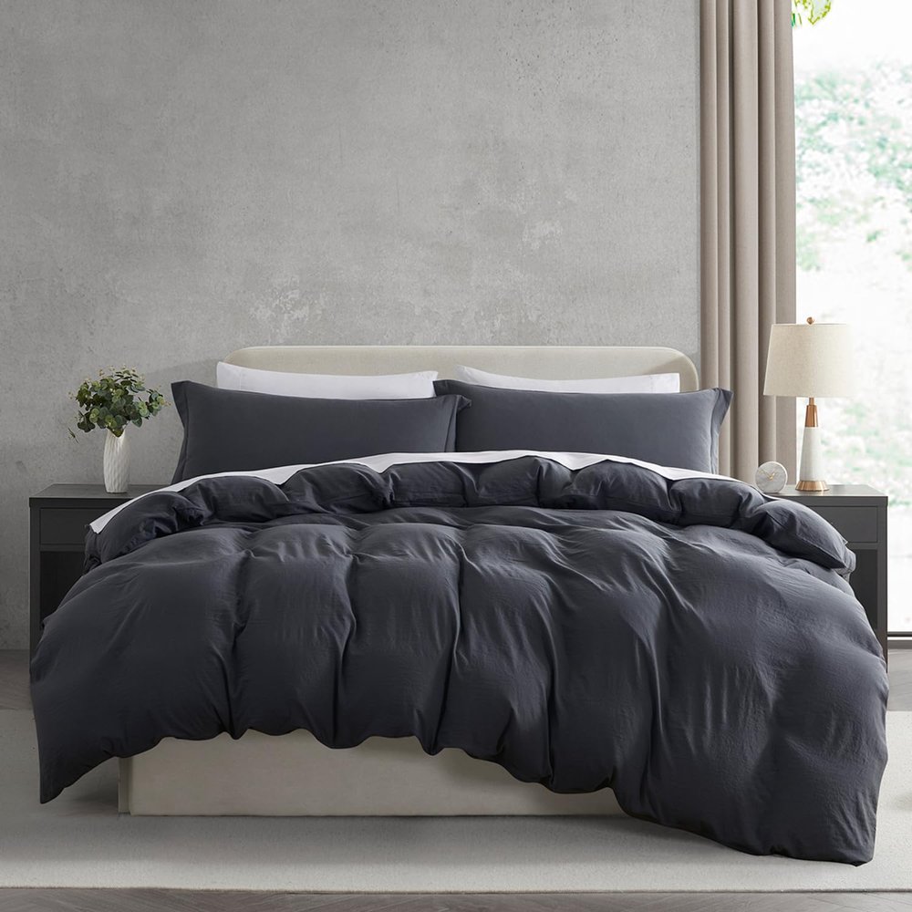 Nestl Grey Duvet Cover Full Size - Soft Prewashed Full Size Duvet Cover Set, 3 Piece, with Zipper Closure, 1 Duvet Cover 80x90 inches and 2 Pillow Shams