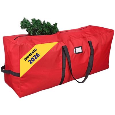 Primode Heavy Duty Christmas Tree Storage Bag | Fits Up to 9 Ft. Tall Disassembled Tree | 25" Height X 20" Wide X 65" Long | Durable 600D Oxford Material | Heavy Duty Xmas Storage Container (Red)
