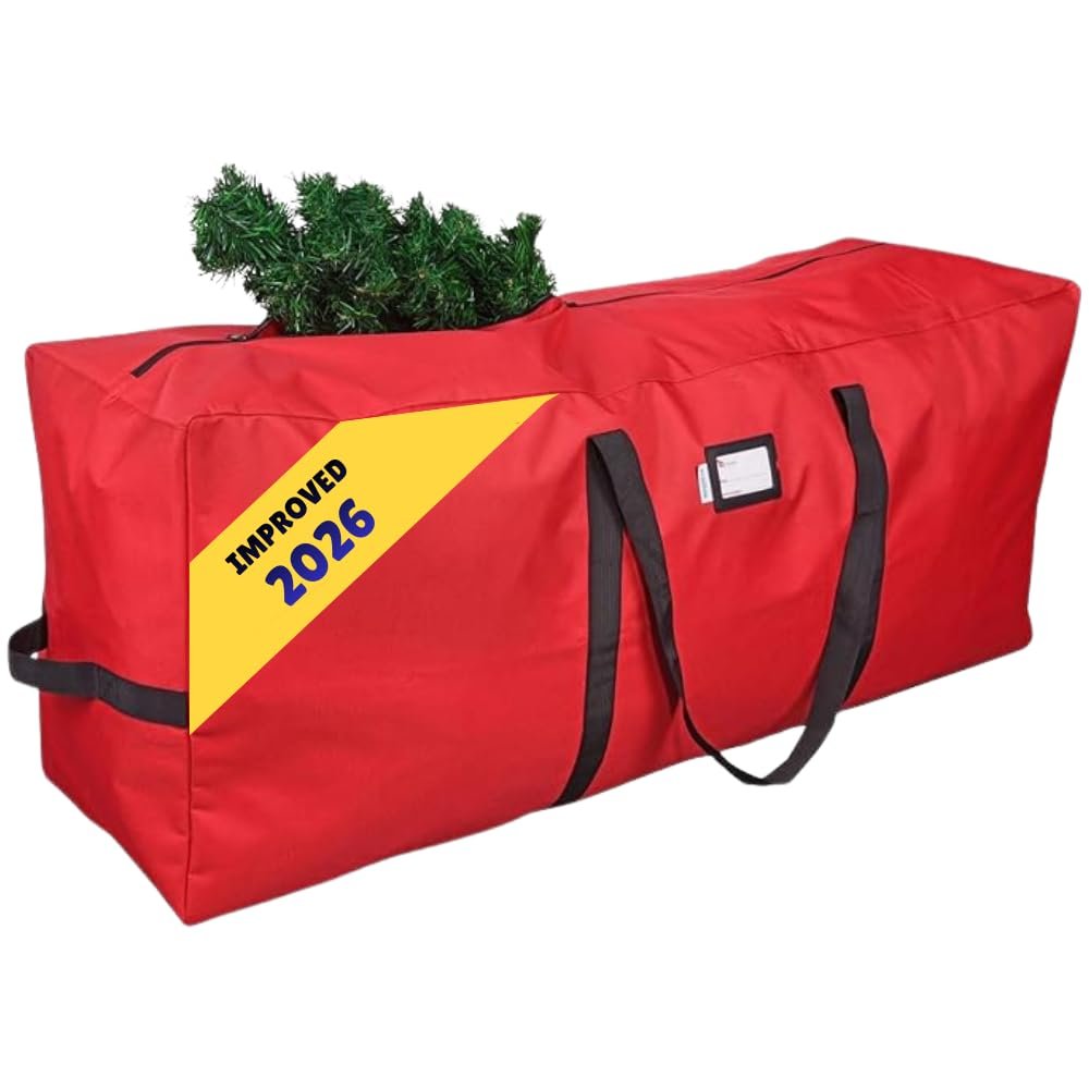 Primode Heavy Duty Christmas Tree Storage Bag | Fits Up to 9 Ft. Tall Disassembled Tree | 25" Height X 20" Wide X 65" Long | Durable 600D Oxford Material | Heavy Duty Xmas Storage Container (Red)