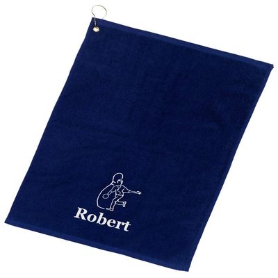 101 BEACH Personalized Cotton Bowling Towel with Embroidered Name with Clip (Navy - Embroidered Name)