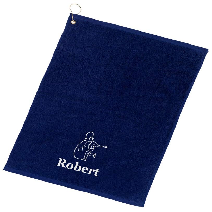 101 BEACH Personalized Cotton Bowling Towel with Embroidered Name with Clip (Navy - Embroidered Name)