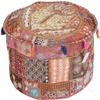 GANESHAM KLAVATE Indian Hippie Vintage Cotton Floor Pillow & Cushion Patchwork Bean Bag Chair Cover Boho Bohemian Hand Embroidered Handmade Pouf Ottoman (Brown, 13" H x 22" Diam.(inch)) view 1