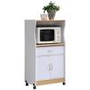 Pemberly Row Microwave Kitchen Cart, 42 in H x 24 in W x 17 in D, Wood Construction, White Finish, Drawer and Cabinet Storage, Mobile Wheels, Contemporary Style for Home or Office Kitchens view 1