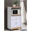 Pemberly Row Microwave Kitchen Cart, 42 in H x 24 in W x 17 in D, Wood Construction, White Finish, Drawer and Cabinet Storage, Mobile Wheels, Contemporary Style for Home or Office Kitchens view 2