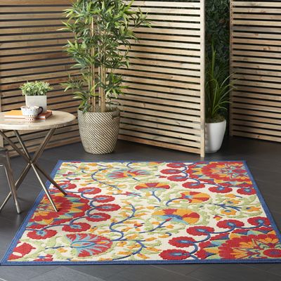 Nourison Home Aloha Red Multicolor 3'6" x 5'6" Area Rug - Easy Clean, Non Shedding, Bed Room, Living Room, Dining Room, Kitchen (4' x 6')
