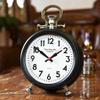 CLOCKZHJI Retro Desk Clock and Table Clock Retro Clock, Metal Round Analog Table Clock, 12 (H)  9(W)  3.1 (Depth) Inches Shelf Clock (Color : Black) view 3