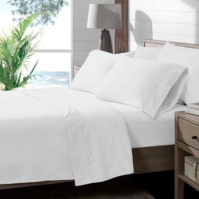 4 Piece Full XL Sheet Set, Full Extra Long Size White Solid, 100% Egyptian Cotton, High-Thread-Count Cooling Bed Sheets, 9 Inch Deep Pocket of Fitted Sheet, Full Long Bed Sheets for Dorm Bedding