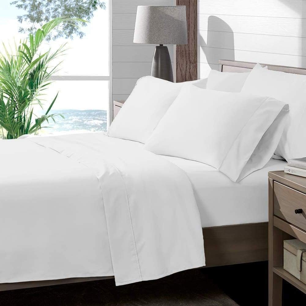 4 Piece Full XL Sheet Set, Full Extra Long Size White Solid, 100% Egyptian Cotton, High-Thread-Count Cooling Bed Sheets, 9 Inch Deep Pocket of Fitted Sheet, Full Long Bed Sheets for Dorm Bedding