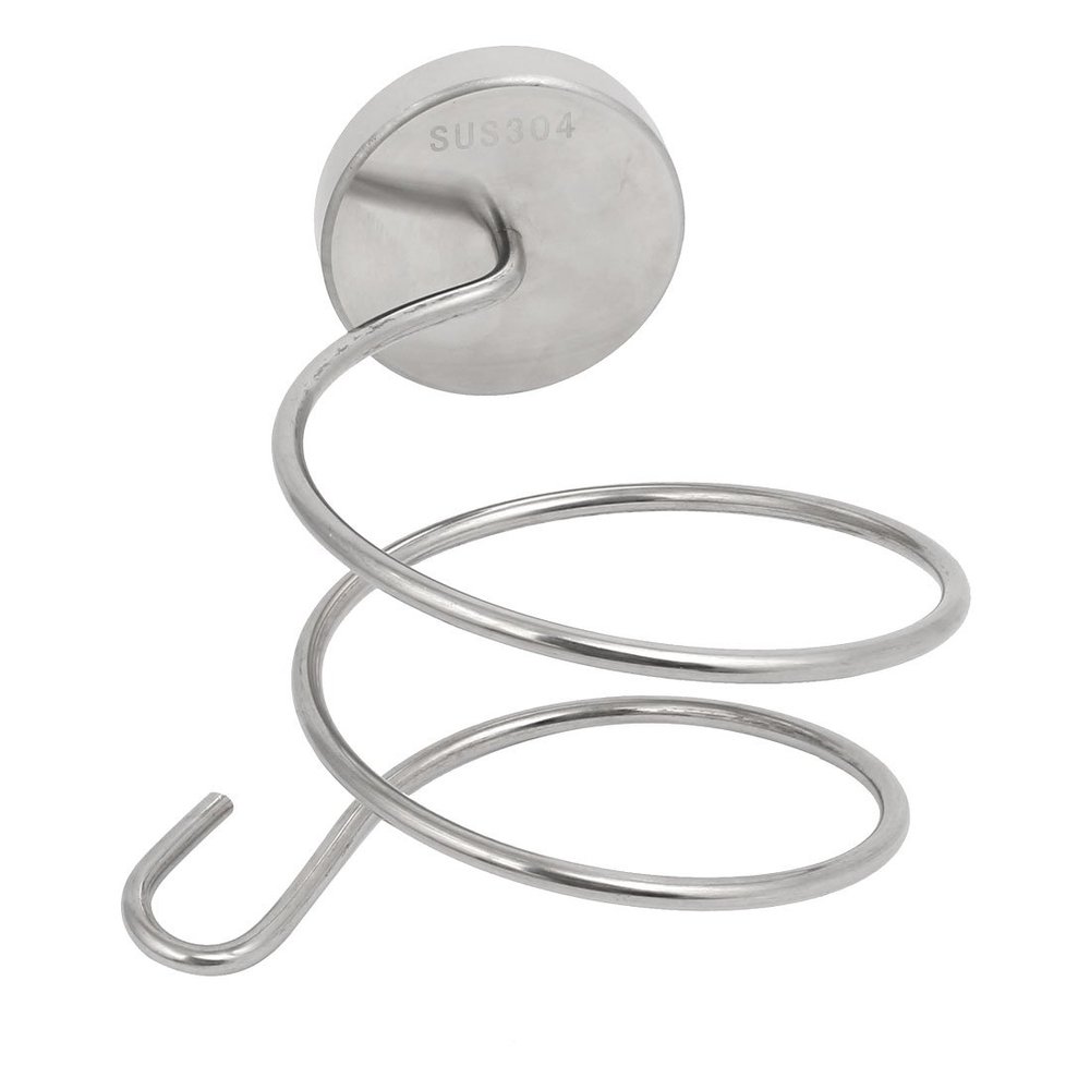 Aexit 304 Stainless Home Hardware Steel Polishing Spring-Type Hair Dryer Holder w Hook Silver Tone Model:31as416qo120
