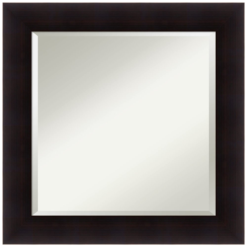 Amanti Art Brown Bathroom Mirror for Over Sink, 26x26 Portico Espresso Square Vanity Mirror, Medium Rustic Farmhouse Wood Frame, Hangs Horizonally and Vertically, Bathroom Wall Decor, Beveled Edge
