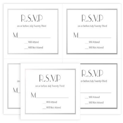 4up Silver Border Printable Invitations - White, 25 Pack