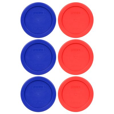 Pyrex 7202-PC (1-Cup) Cadet Blue & Red Lids (3-Pack) - Made in USA