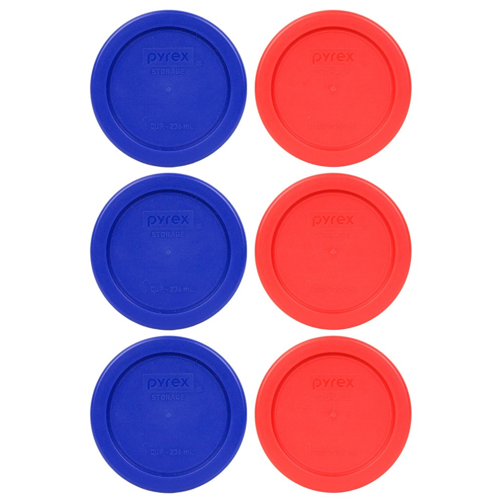 Pyrex 7202-PC (1-Cup) Cadet Blue & Red Lids (3-Pack) - Made in USA
