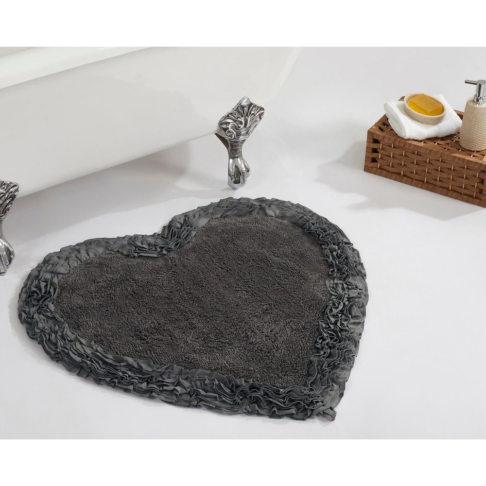 Better Trends 30 Heart Shaped Rugs 100% Cotton Soft Non Slip Doormat Washable Water Absorbent Rugs for Home Entrance Bathroom Shower Floor Decor, Gray Shaggy Border Collection
