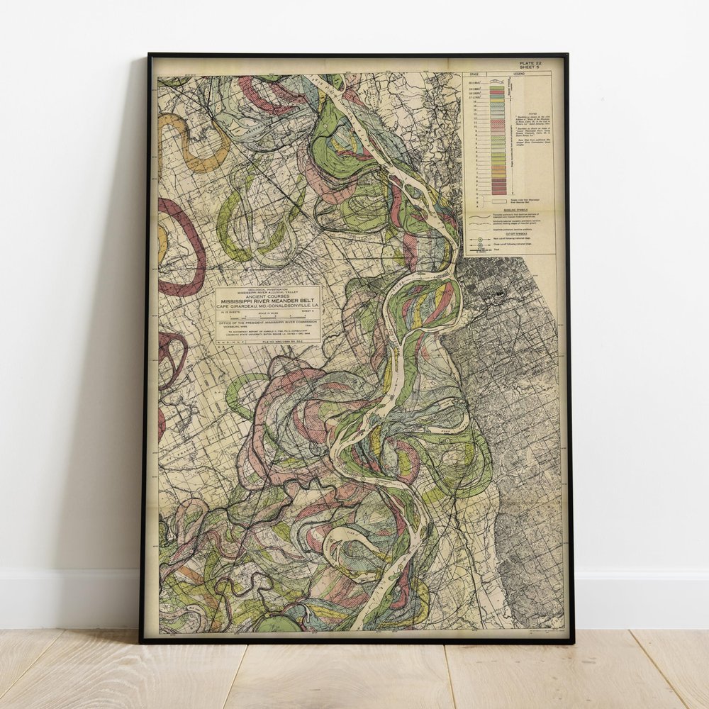 Sheet 5-1944 Mississippi River Map - River House Decor Wall Art Gifts - Harold Fisk Ancient River Meander Alluvial Valley Poster Mississipi Mississ Missipi 23x33 inches Unframed.