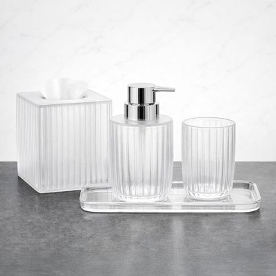 Decozen Bathroom Accessories - 4Pcs Bath Accessories for Home Decor Soap Dispenser, Lotion Dispenser, Tissue Box & Tray for Bath Decor Countertop Organizer - Christmas Decorations, Housewarming Gift