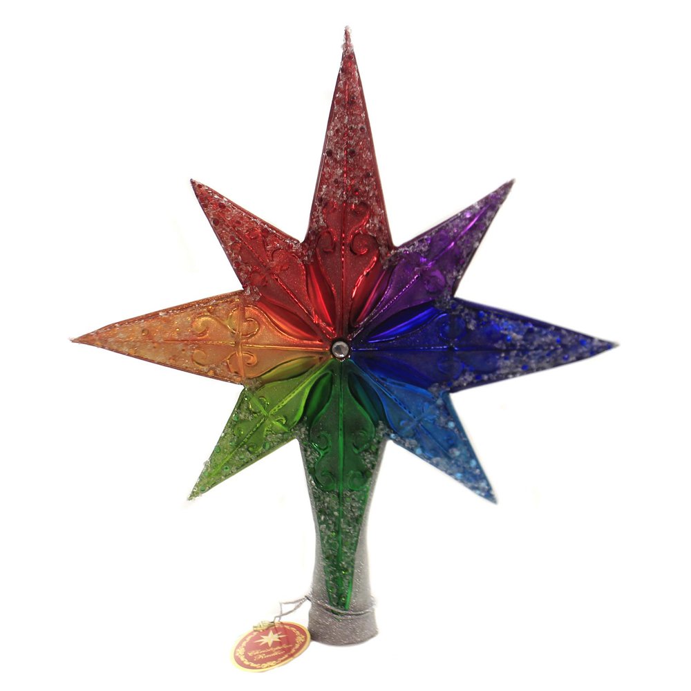 Christopher Radko Hand-Crafted European Glass Christmas Decorative Finial Tree Topper, Rainbow Stellar