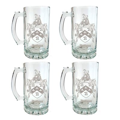 Jackson English Family Coat of Arms 16oz Beer Stein Set of 4  Personalized Engraved Glassware