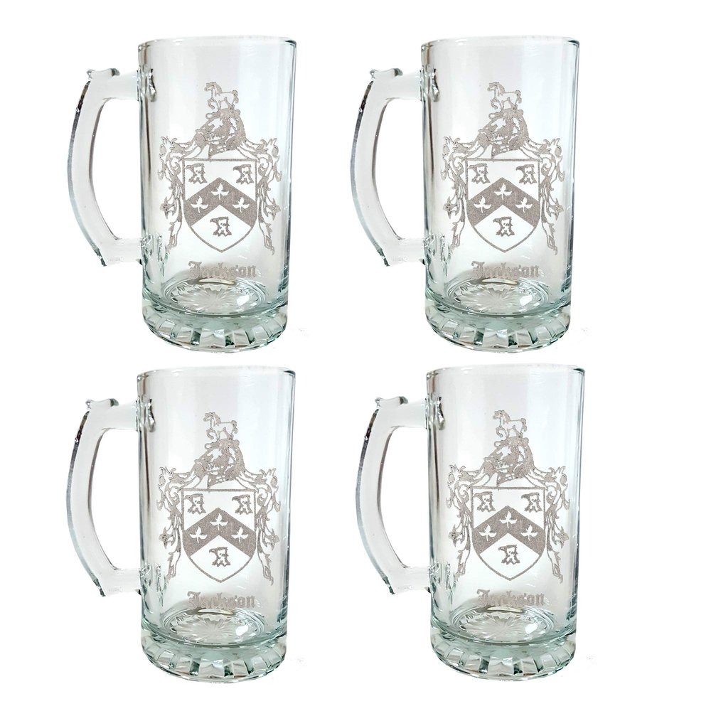 Jackson English Family Coat of Arms 16oz Beer Stein Set of 4  Personalized Engraved Glassware