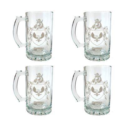 Dunne Irish Family Coat of Arms 16oz Beer Stein Set of 4 - Personalized Heraldic Engraving