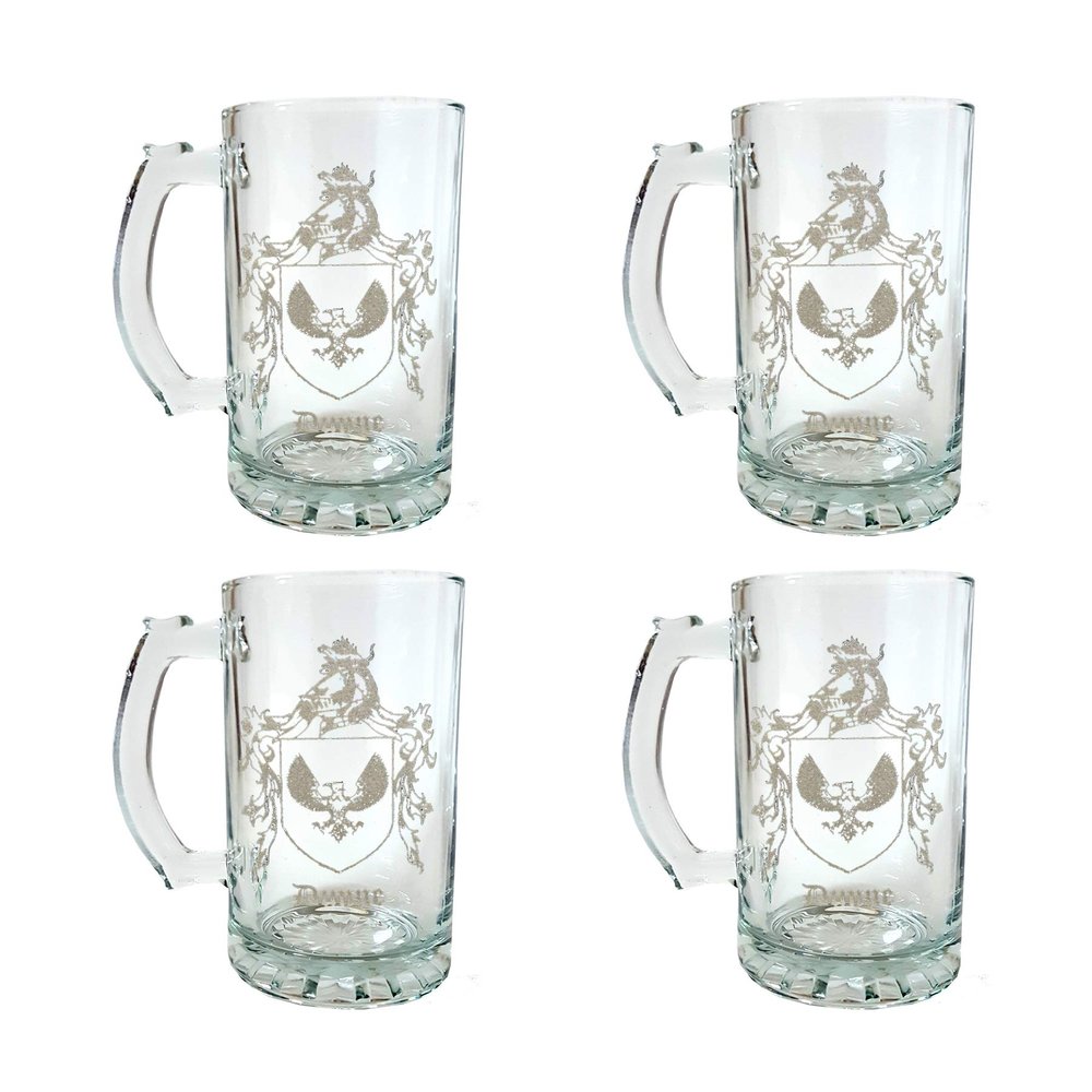 Dunne Irish Family Coat of Arms 16oz Beer Stein Set of 4 - Personalized Heraldic Engraving